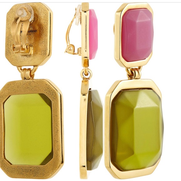 NWT SAINT LAUREN OCTAGON CLIP ON EARRINGS “AKA” - Picture 13 of 14